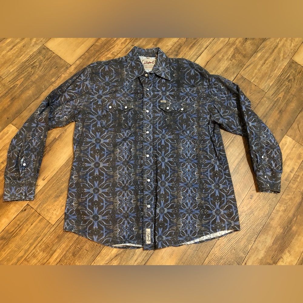 Rafter C Cowboy Collection Western Shirt Mens Xl Gray Paisley Print Pearl Snap
